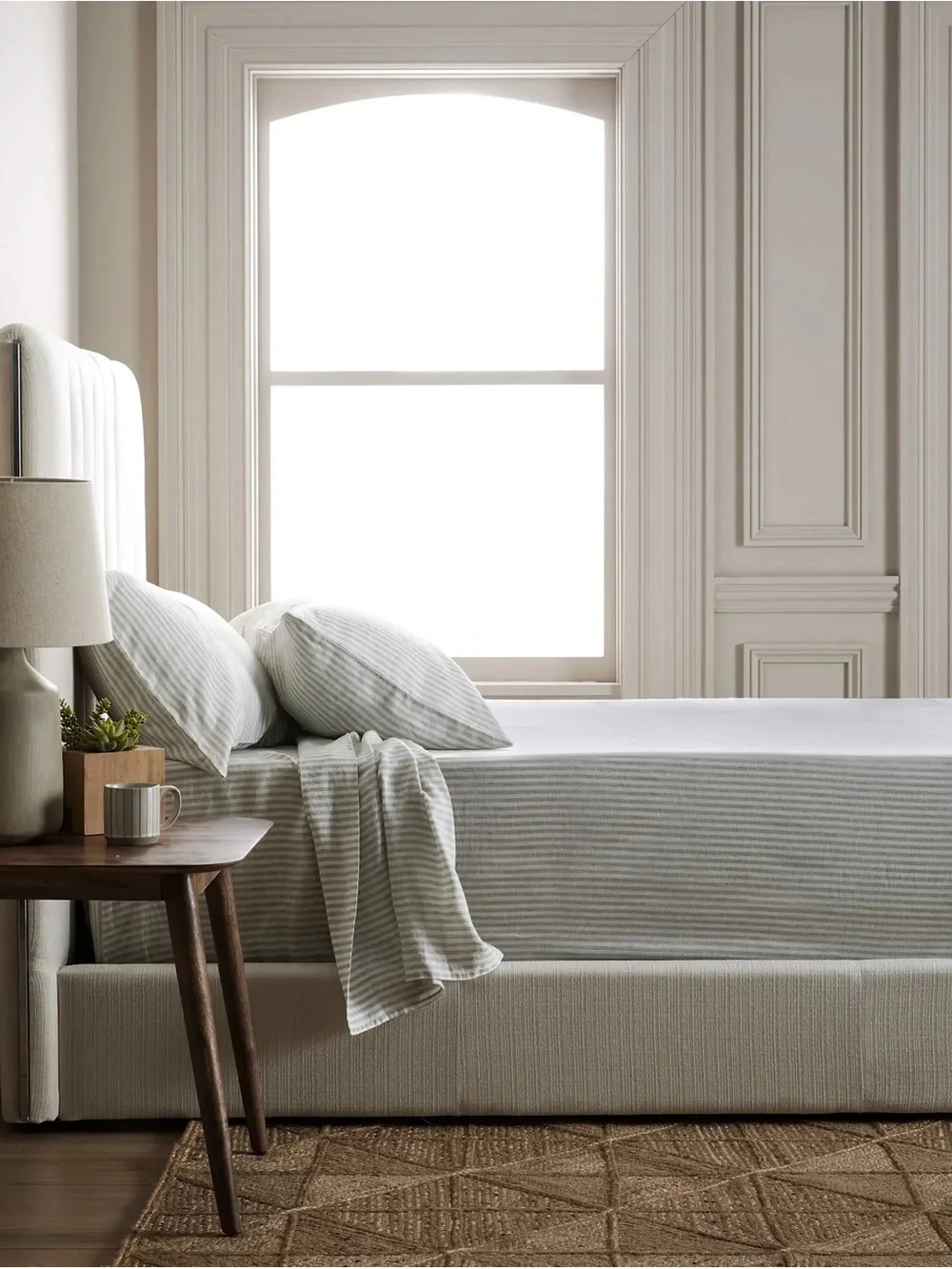European Linen Stripe Sheet Set - Full Size Mist/White Stripe